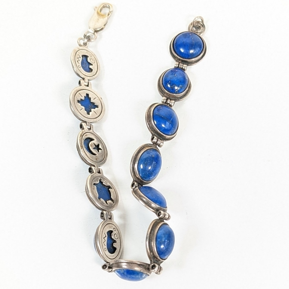 Lapis Sterling SW Native symbols reversible bracelet - Picture 2 of 8